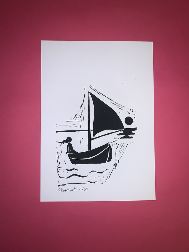 Linogravure A4 édition limitée « Le voilier »