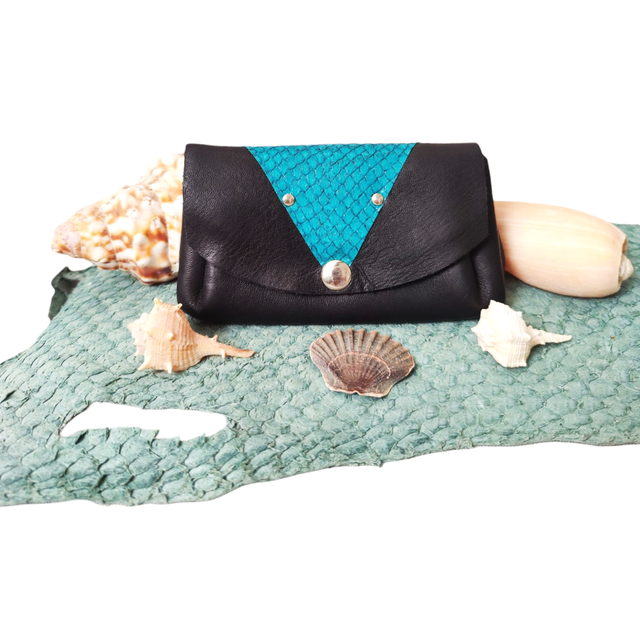 👛 Porte-monnaie à soufflet Taille 2 en cuir de poisson & vachette – Pièce unique, fait main
