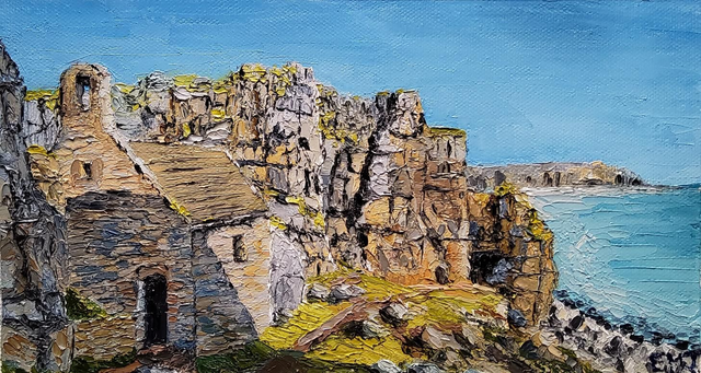 Original oil landscape painting St Govans Chapel, Pembrokeshire. Textured artwork. Art for your home. Coastal art.