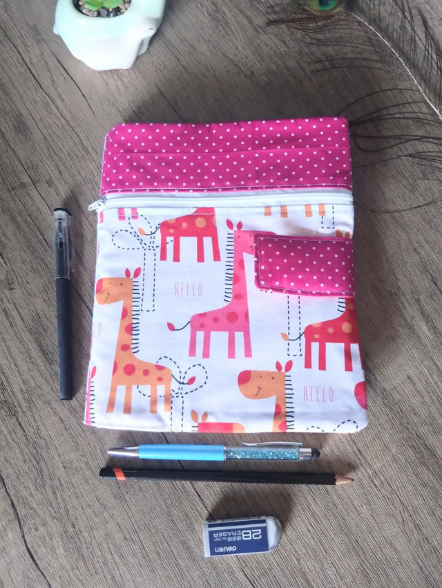 Giraffe fabric sketchbook cover with pencil case 