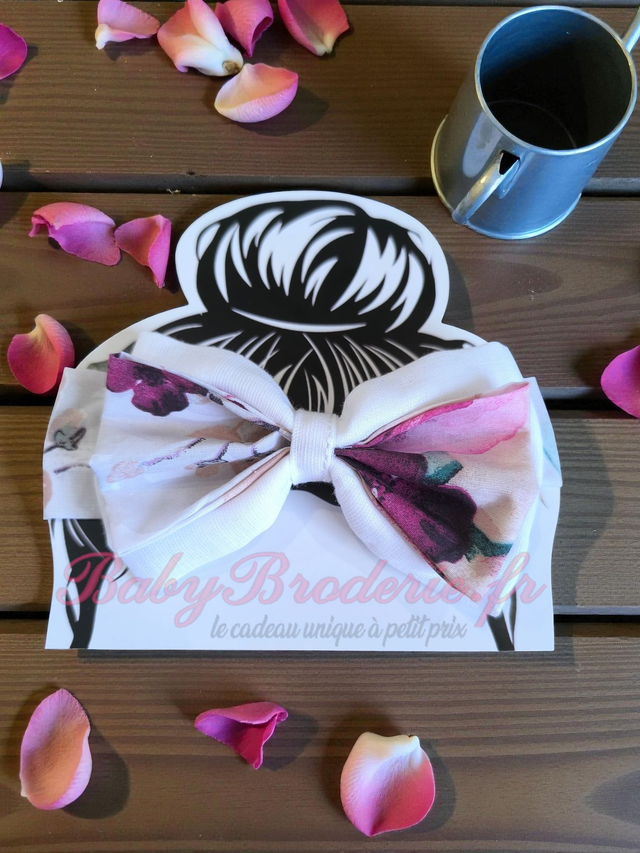 Bandeau bébé blanc et motif floral rose