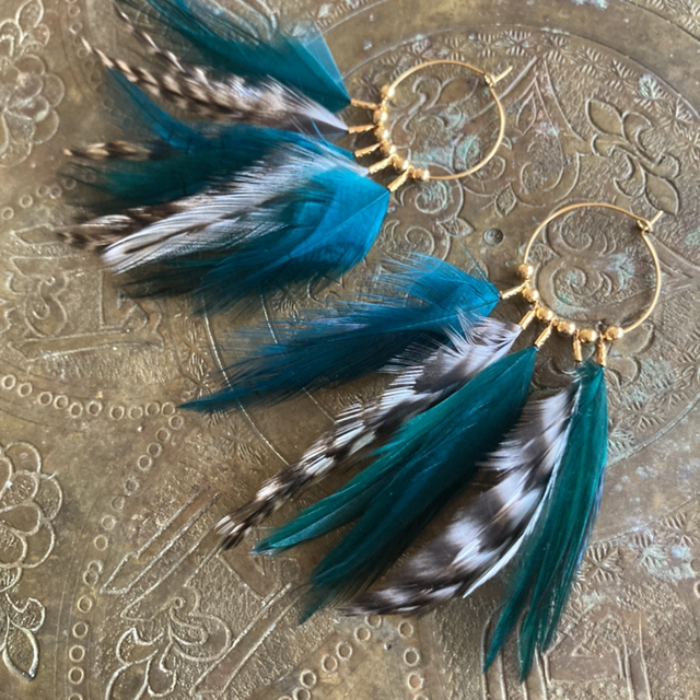 Boucle d’oreille créoles bleu/vert et tigrée