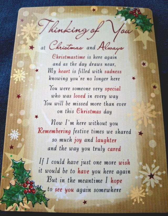 Christmas Verse Graveside, Memorial, Funeral, Remembrance, Cemetery Cards.