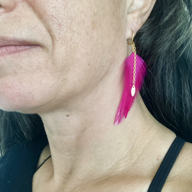 Boucle d’oreille Birdy fuchsia