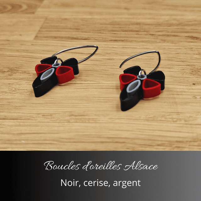 Boucles d&#039;oreilles Alsace - Noir, cerise, argent