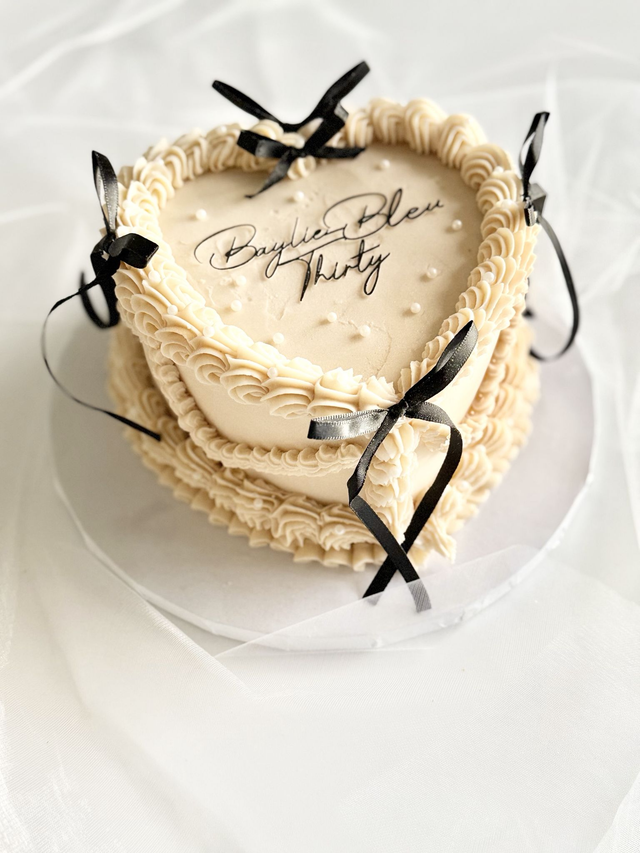 Cream Vintage Heart Birthday Cake
