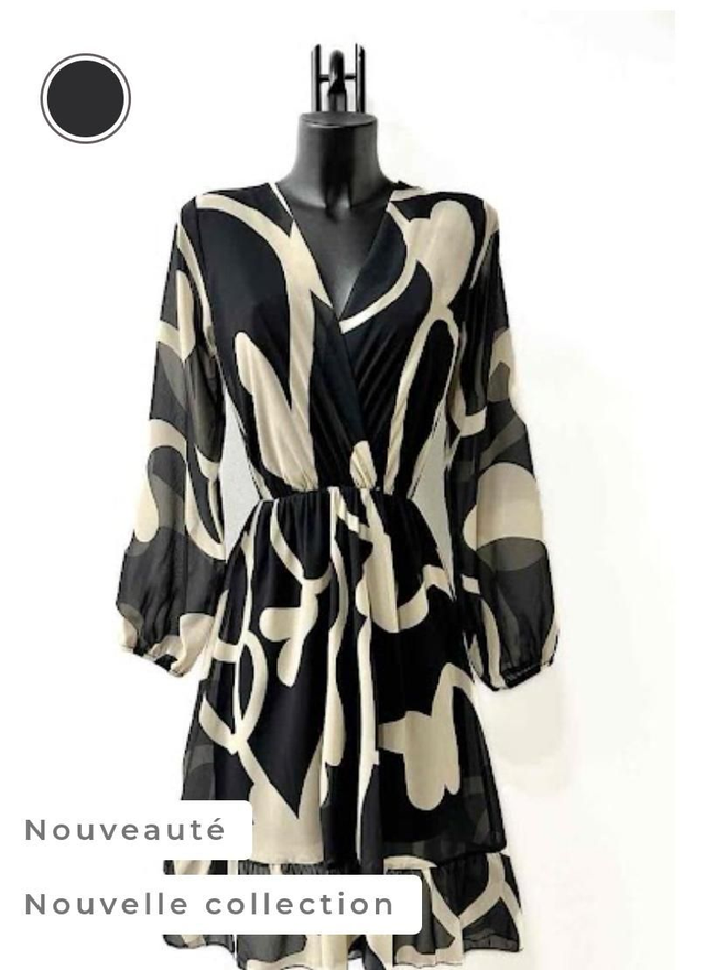 Robe LINA Noire et blanche manche longue 