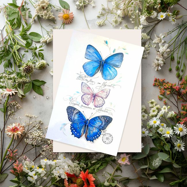 Original Watercolor Painting,    Blue Butterflies 