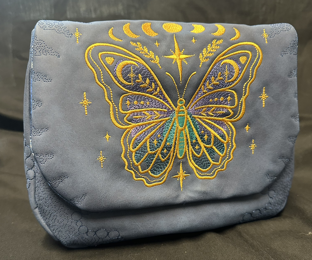 Embroidered Butterfly - Navy Small Messenger Bag