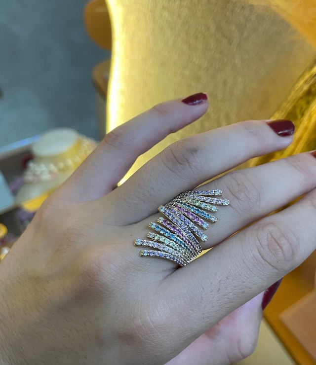 ANEL TAMANHOS RAIO RAINBOW ZIRCÔNIAS COLORS PASTEL BANHO EM OURO 18K