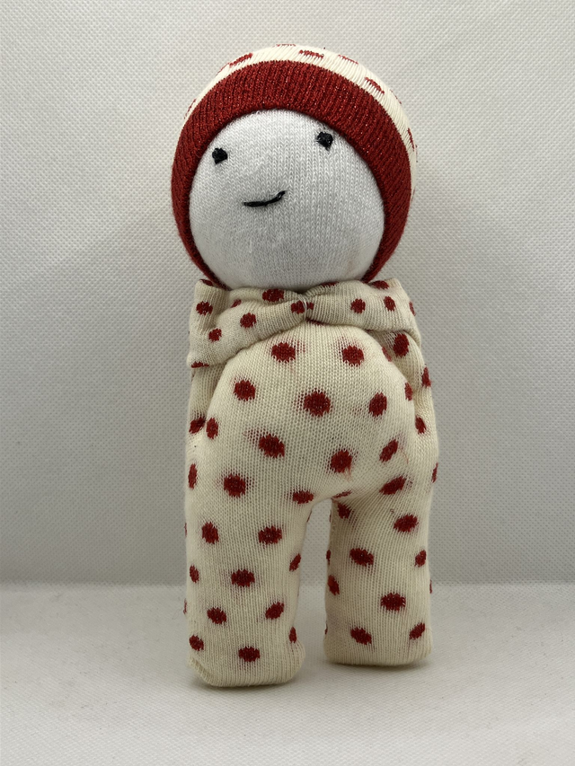 Doudou-chaussette paillettes à pois rouges