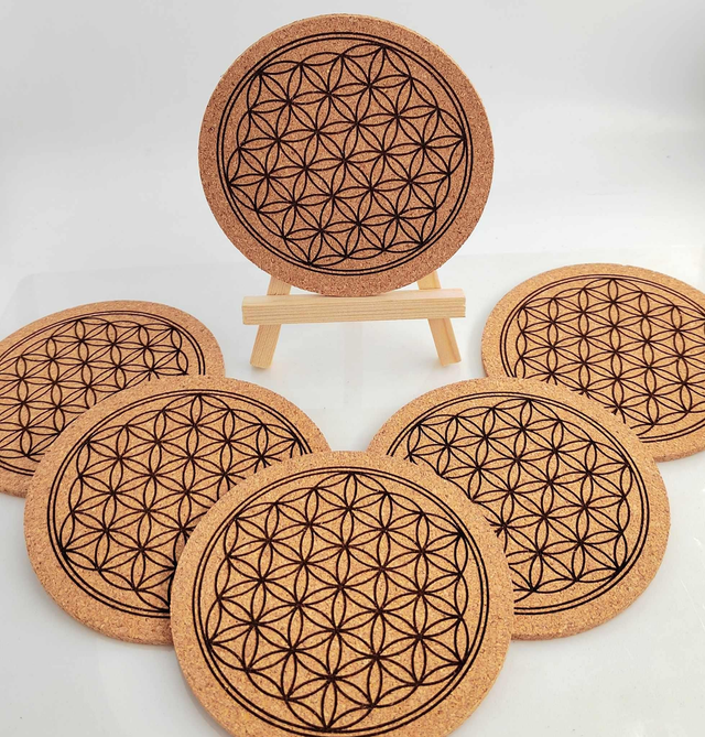 Lot de 6 dessous de verre en liège – Motif Fleur de Vie 🌸