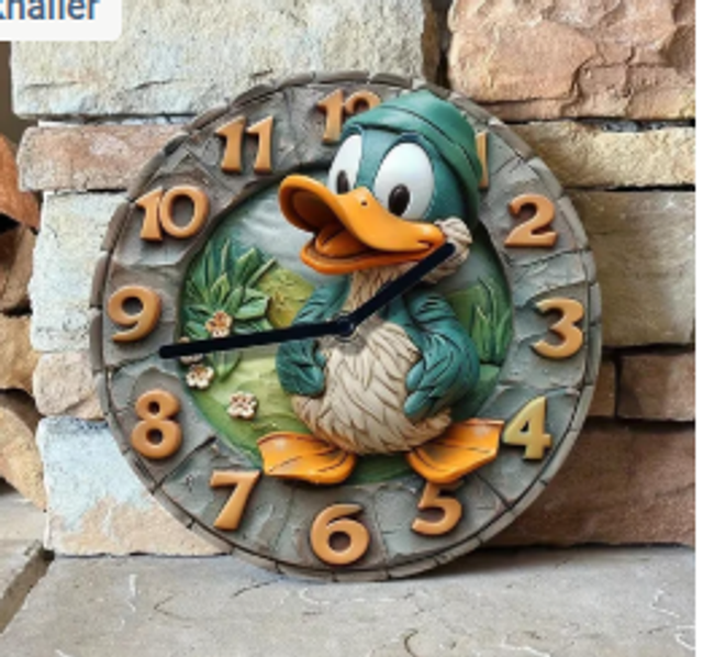 Vintage metalen klok Vrolijke Eend (20cm diameter)
