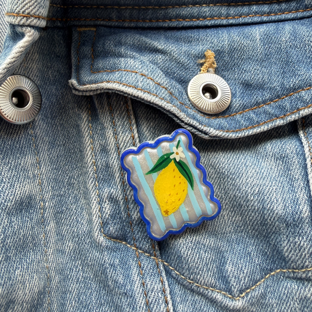 Lemon Blossom Postage Stamp Pin Badge