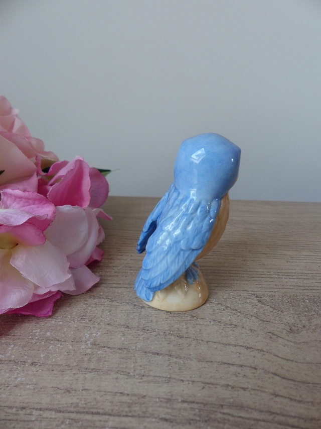 Figurine vintage chouette en porcelaine Franklin Mint – 1988 – Décoration beige et bleue fabriquée à Taïwan