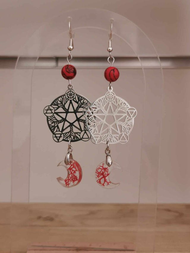 Pentacle 5 éléments argent &amp; rouge