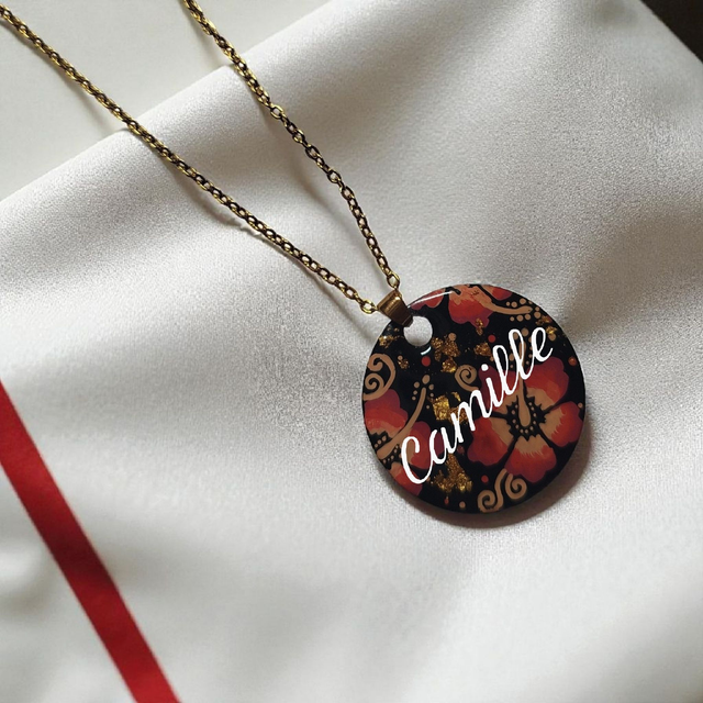 A-🌸 Collier personnalisé prénom dessiné Flora acier inoxydable sur commande 🌸