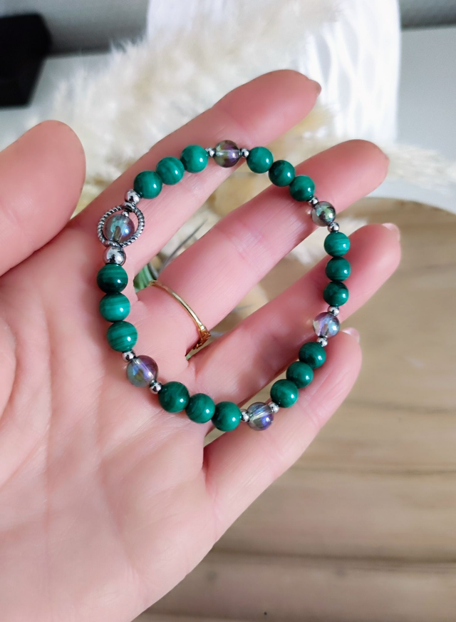 Bracelet Malachite et Cristal Aqua aura