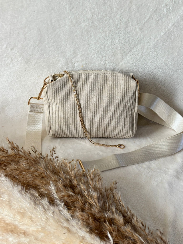 Sac en velours côtelé beige avec 2 bandoulières