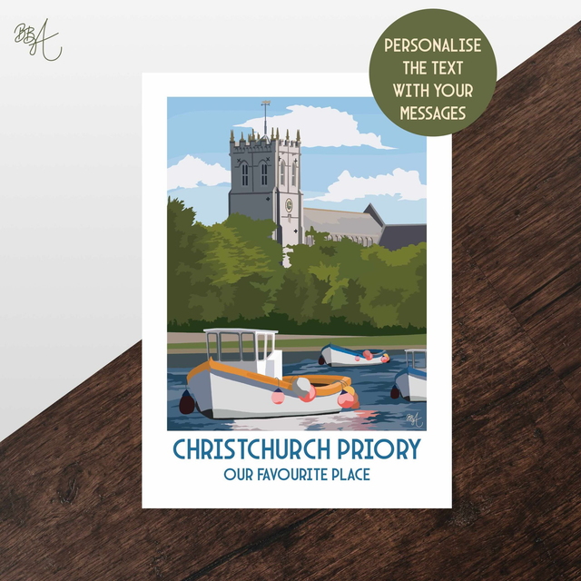 Christchurch Priory, Travel Poster Print - Vintage Style Dorset Wall Art