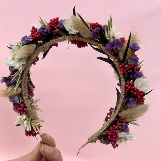 Bright dried &amp; preserved flower hairband