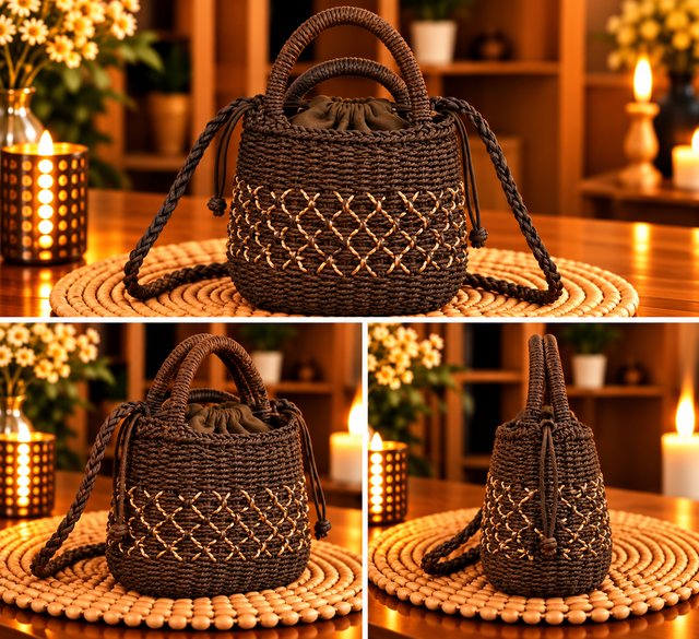 Sac seau tressé – Kaki