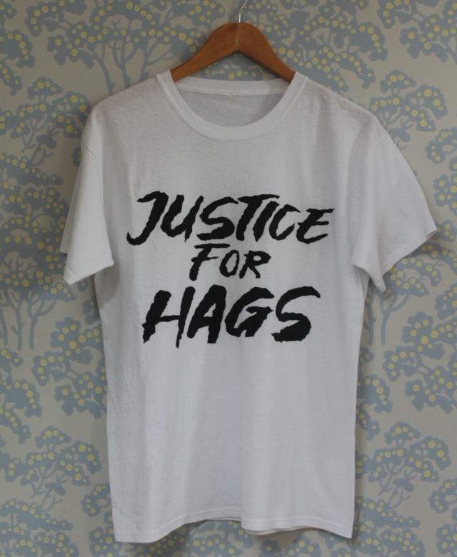 JUSTICE FOR HAGS SIZE S WHITE VINTAGE TEE 