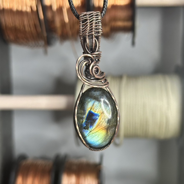 Labradorite pure copper wrapped pendant 