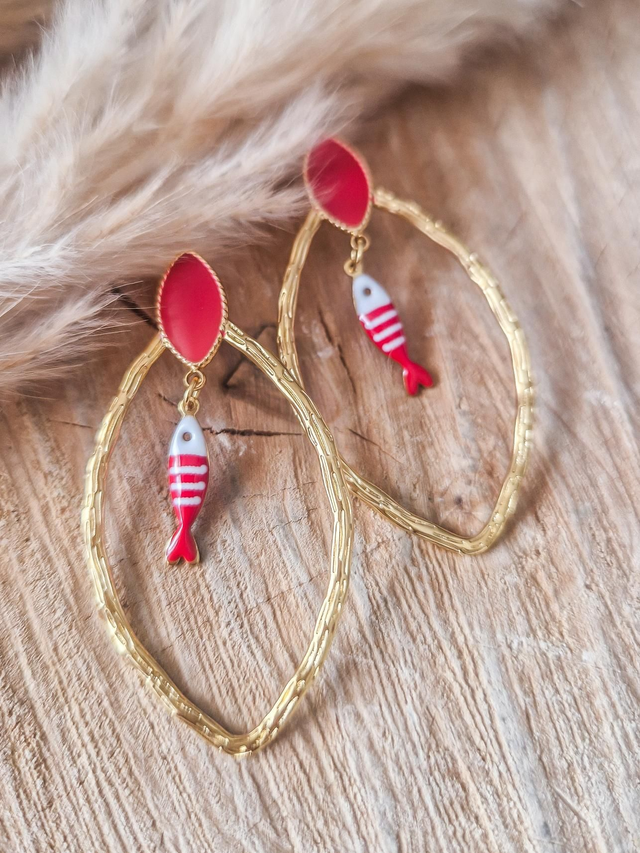Boucles d'oreilles "Petits Poissons" - Modèle rouge et doré 