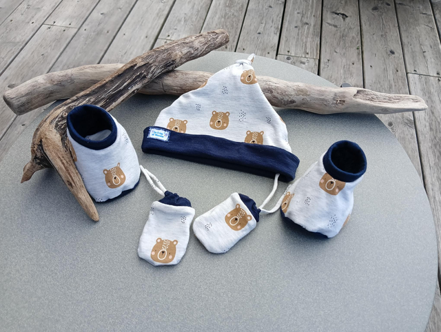 Ensemble Naissance bonnet gants chaussons 100 % Coton Jersey - Réversible et Confort Total ! 🌟