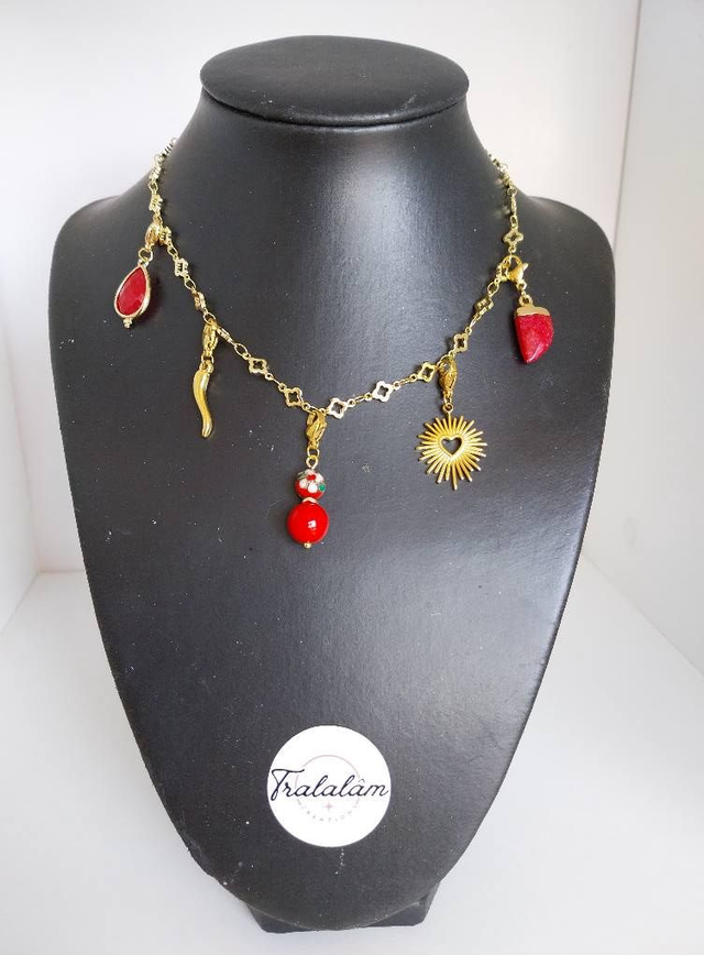 ✨Collier à breloques porte-bonheur &quot;corne agate rouge&quot;✨