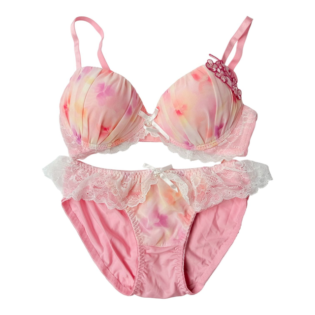 Pink multicolour My Melody appliqué bra and underwear set