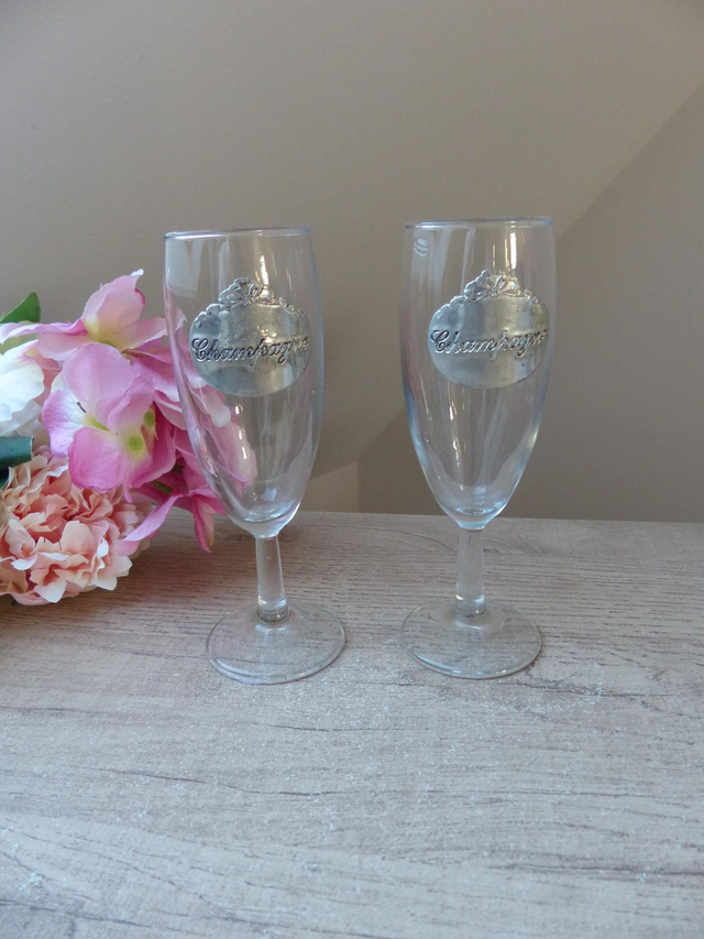 Paire de flûtes à champagne vintage Verres français gravés champagne - Cadeau romantique pour couple, fête anniversaire diner en amoureux
