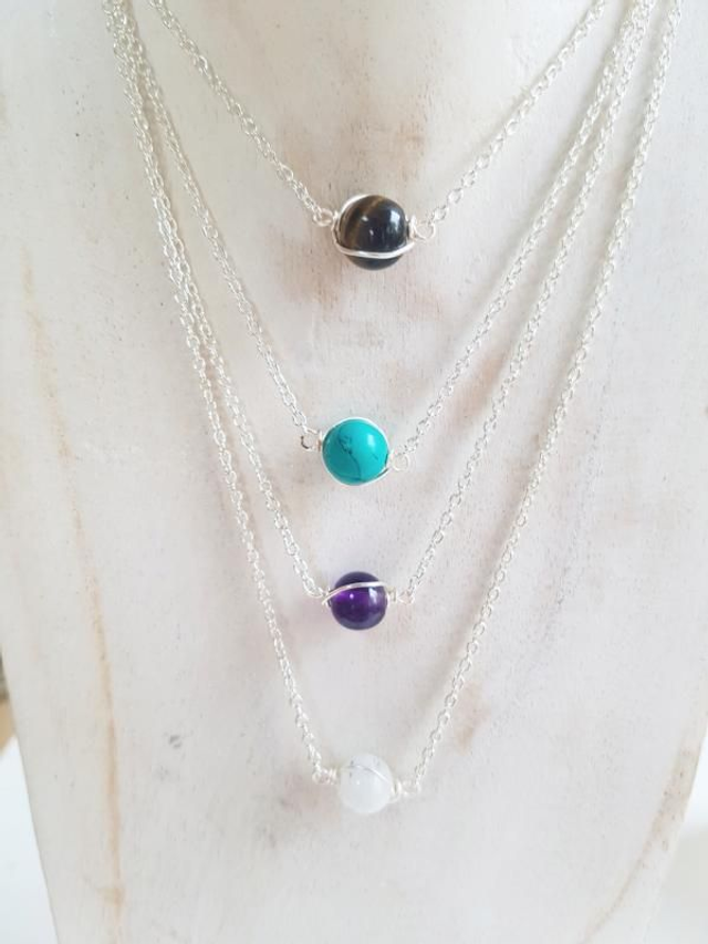 Collier Pierre naturelle argenté 40 cm + 5 cm