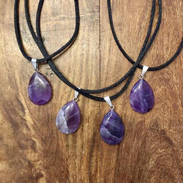 Amethyst tear drop necklace 17”-19” cord