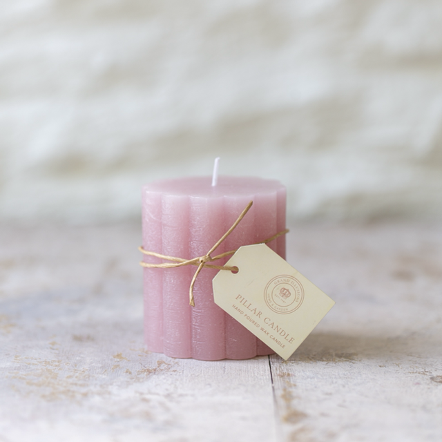 Rustic Scalloped Pillar Candle Dusky Pink 70x75mm