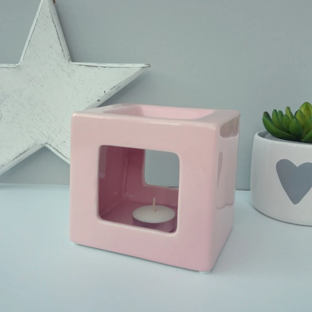 Small Pink Ceramic Cube Tea Light Burner