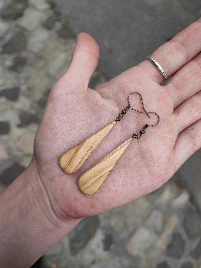 Boucles d'Oreilles en Bois d'Olivier et Laiton Vieilli
