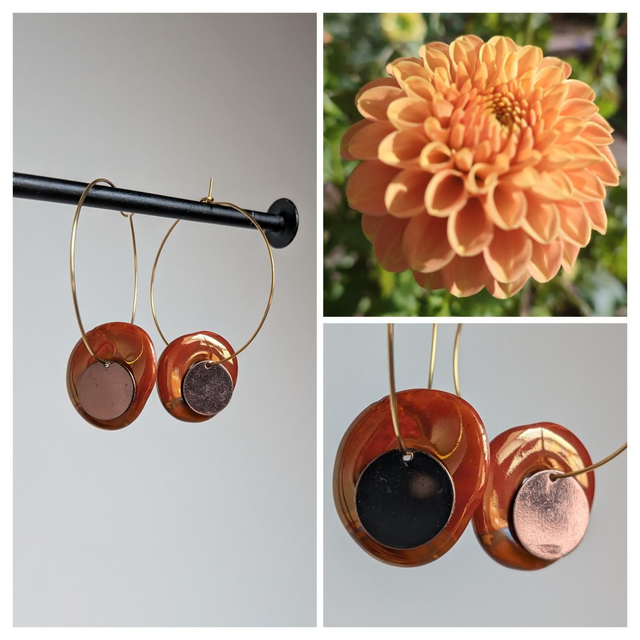 Créoles céramique orange et nacre acier inoxydable doré -sans nickel 