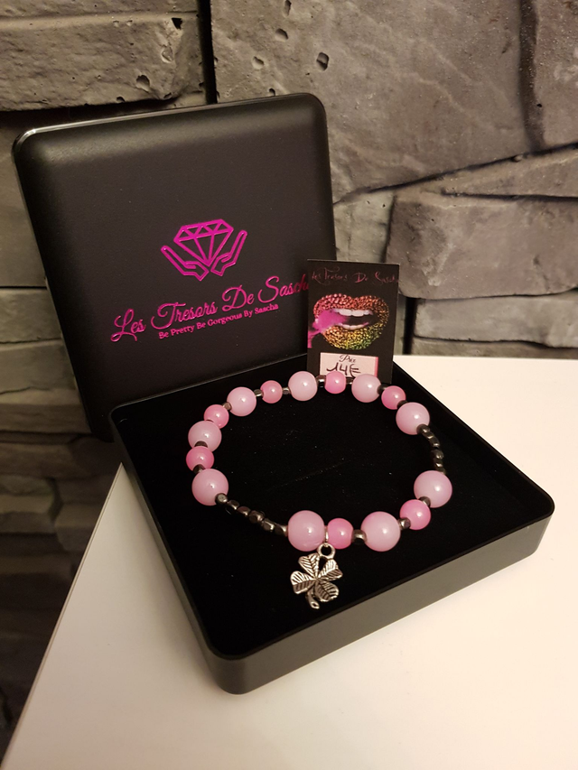 Bracelet Perles Jade Rose Trèfle