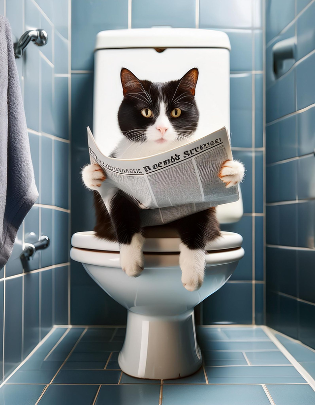 Cat on the Toilet Framed Canvas