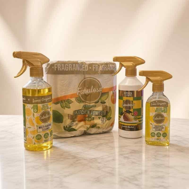 Fabulosa Lemon Sherbet Home Cleaning Bundle – 4 Piece Set | Household Essentials