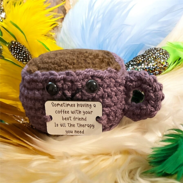 Crocheted positive pal (coffee cup therapy)