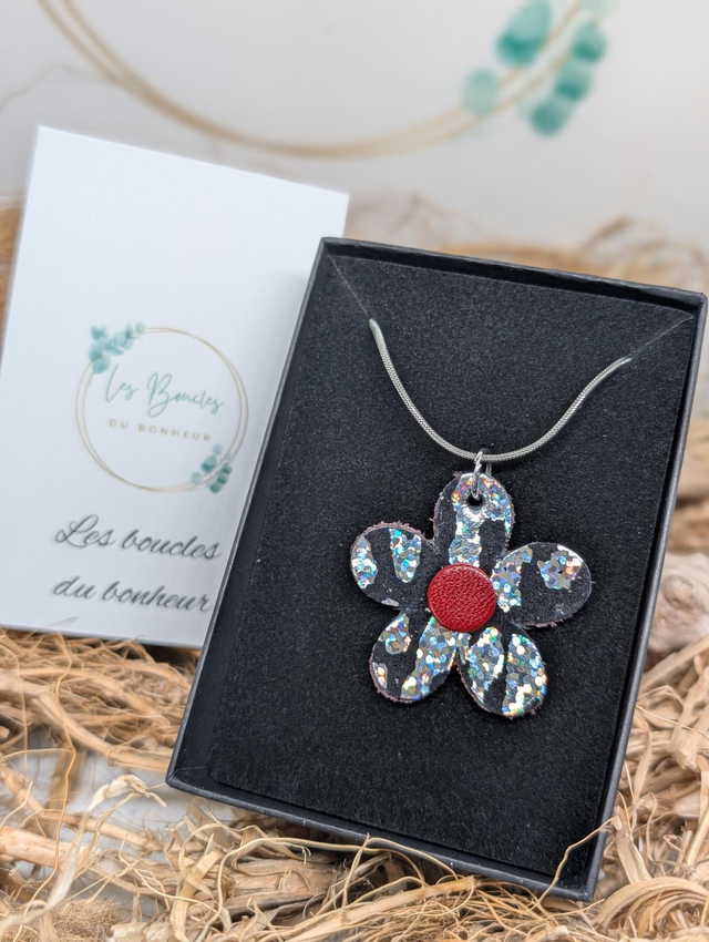 Collier Baby Marguerite léopard argenté 