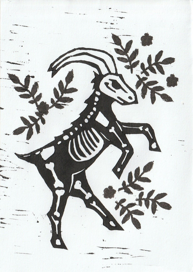 Boney Goat Lino Print