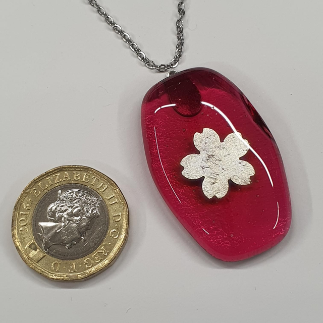 Deep pink cherry blossom pendant NEW 