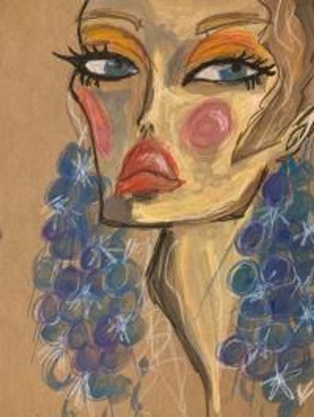 Madame Parisian - print of watercolour painting with wax crayon by Brittany Chippendale