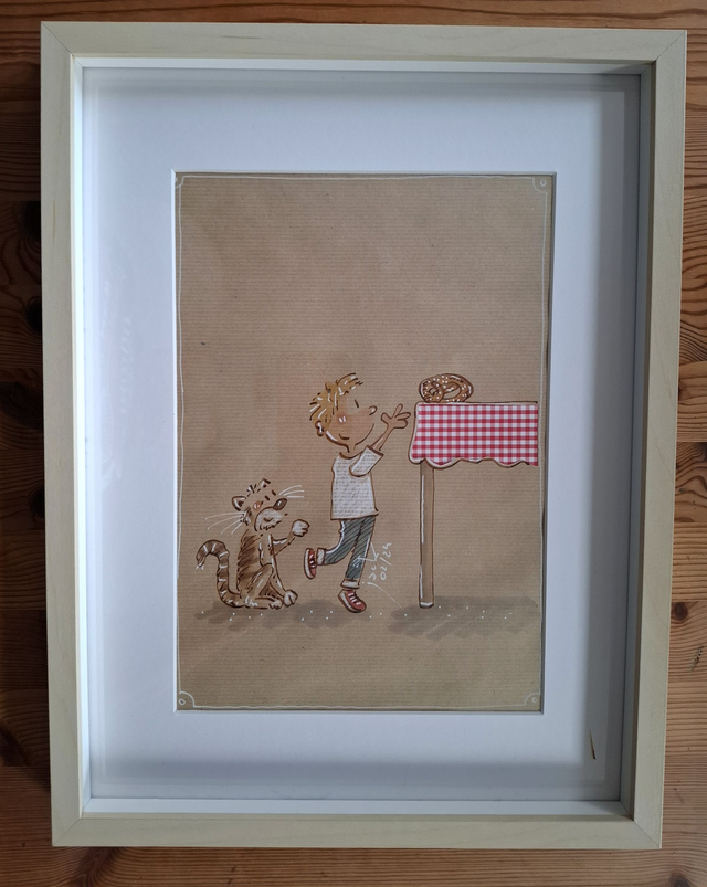 "Au tableau" -  Dessin format A4 sur papier - cadre 32x42 - frais de port compris pour la France