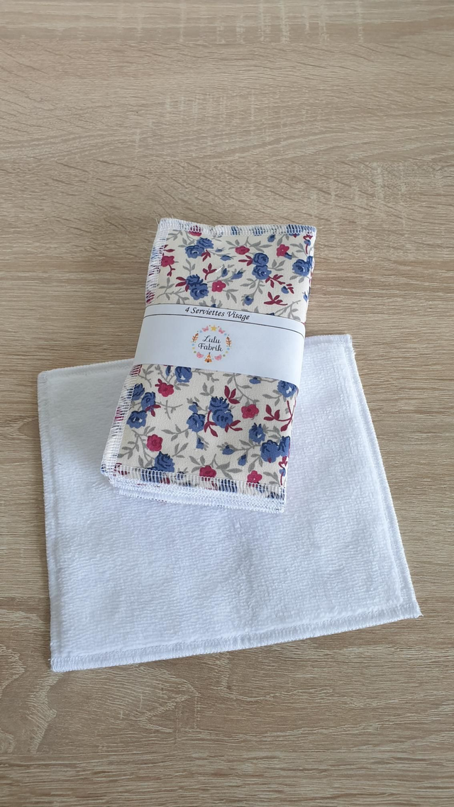 Lot de 4 serviettes visage roses bleu rouge 