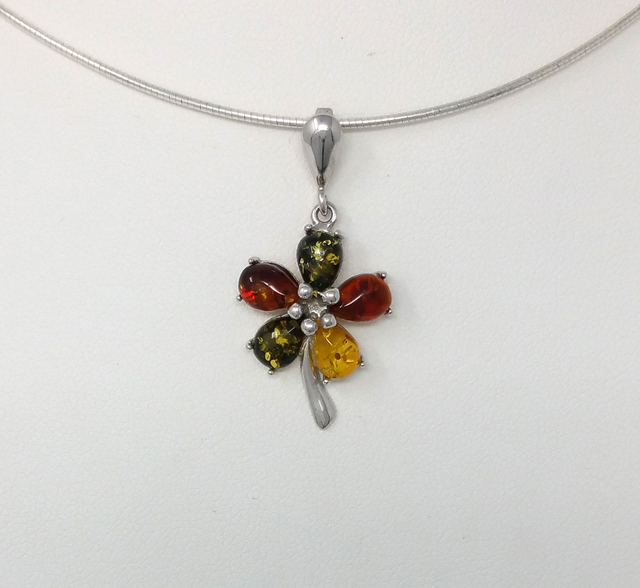 PENDENTIF FLEUR AMBRE ARGENT RHODIE - VENDU SANS CHAINE - LA3160202